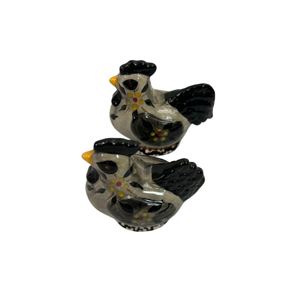 Unbranded Chicken Salt and Pepper Shakers Small Gray Floral Folk Art Kitchen